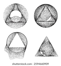 Rough lines in Circle Form . Rotate rounded shape Vector Illustration .Rotating circles form a ring.Rotating design element . Various circle lines forming round frame . Abstract Geometric line art .