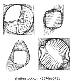 Rough lines in Circle Form . Rotate rounded shape Vector Illustration .Rotating circles form a ring.Rotating design element . Various circle lines forming round frame . Abstract Geometric line art .