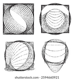 Rough lines in Circle Form . Rotate rounded shape Vector Illustration .Rotating circles form a ring.Rotating design element . Various circle lines forming round frame . Abstract Geometric line art .