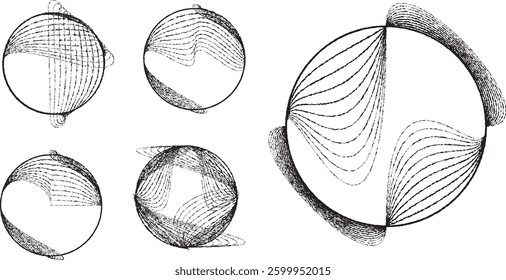 Rough lines in Circle Form . Rotate rounded shape Vector Illustration .Rotating circles form a ring.Rotating design element . Various circle lines forming round frame . Abstract Geometric line art .