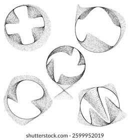 Rough lines in Circle Form . Rotate rounded shape Vector Illustration .Rotating circles form a ring.Rotating design element . Various circle lines forming round frame . Abstract Geometric line art .