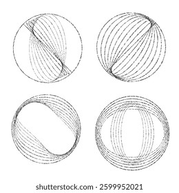 Rough lines in Circle Form . Rotate rounded shape Vector Illustration .Rotating circles form a ring.Rotating design element . Various circle lines forming round frame . Abstract Geometric line art .