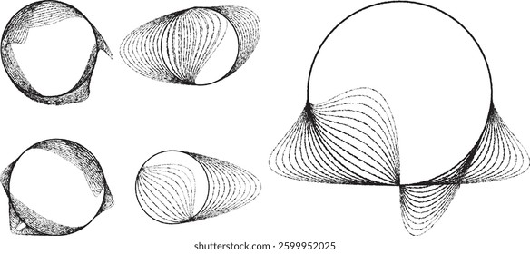 Rough lines in Circle Form . Rotate rounded shape Vector Illustration .Rotating circles form a ring.Rotating design element . Various circle lines forming round frame . Abstract Geometric line art .