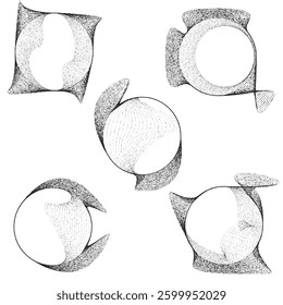 Rough lines in Circle Form . Rotate rounded shape Vector Illustration .Rotating circles form a ring.Rotating design element . Various circle lines forming round frame . Abstract Geometric line art .