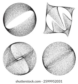 Rough lines in Circle Form . Rotate rounded shape Vector Illustration .Rotating circles form a ring.Rotating design element . Various circle lines forming round frame . Abstract Geometric line art .