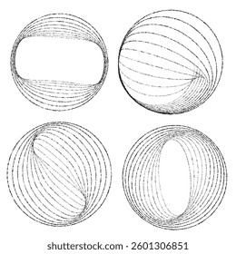 Rough lines in Circle Form . Rotate rounded shape Vector Illustration .Rotating circles form a ring.Rotating design element . Various circle lines forming round frame . Abstract Geometric line art .
