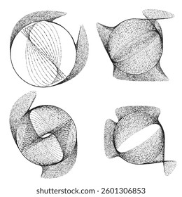 Rough lines in Circle Form . Rotate rounded shape Vector Illustration .Rotating circles form a ring.Rotating design element . Various circle lines forming round frame . Abstract Geometric line art .