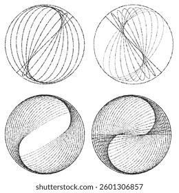 Rough lines in Circle Form . Rotate rounded shape Vector Illustration .Rotating circles form a ring.Rotating design element . Various circle lines forming round frame . Abstract Geometric line art .