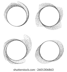 Rough lines in Circle Form . Rotate rounded shape Vector Illustration .Rotating circles form a ring.Rotating design element . Various circle lines forming round frame . Abstract Geometric line art .
