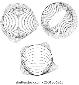 Rough lines in Circle Form . Rotate rounded shape Vector Illustration .Rotating circles form a ring.Rotating design element . Various circle lines forming round frame . Abstract Geometric line art .