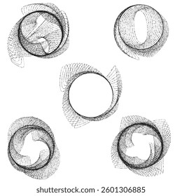 Rough lines in Circle Form . Rotate rounded shape Vector Illustration .Rotating circles form a ring.Rotating design element . Various circle lines forming round frame . Abstract Geometric line art .