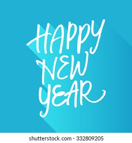 Rough marker hand lettering 'Happy New Year'. White letters on blue background.