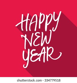 Rough marker hand lettering 'Happy New Year'. White letters on red background.