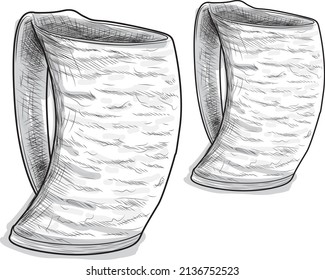 Rough medieval horn cup drawn with lines