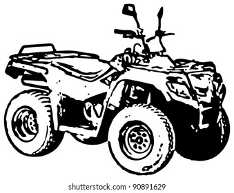 Rough monochrome image - four-wheel motorbike. Vector.