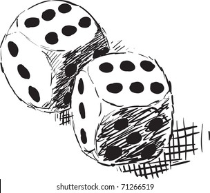 Rough monochrome sketch - two dices on white