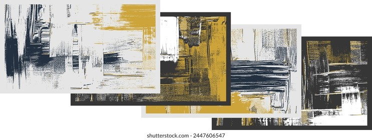 Rough oil paint strokes on canvas, set of four abstract paintings, high colour contrast vector pattern, grungy background