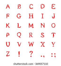 Rough outline red letters on white background, illustration.