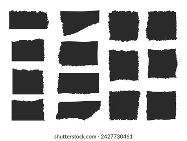 Rough paper edge set. Rectangle torn shape, border, piece sticker. Isolated grunge vector header illustration