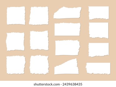 Rough paper edge set. Rectangle torn shape, border, piece sticker. Isolated grunge vector header illustration
