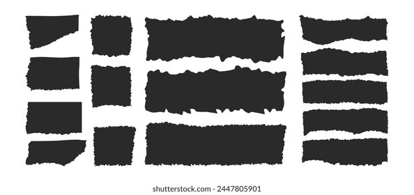 Rough paper edge set. Rectangle torn shape, border, piece sticker. Isolated grunge vector header illustration