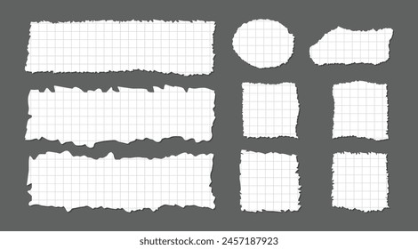 Rough paper edge set. Rectangle torn shape, border, piece sticker. Isolated grunge vector header illustration.