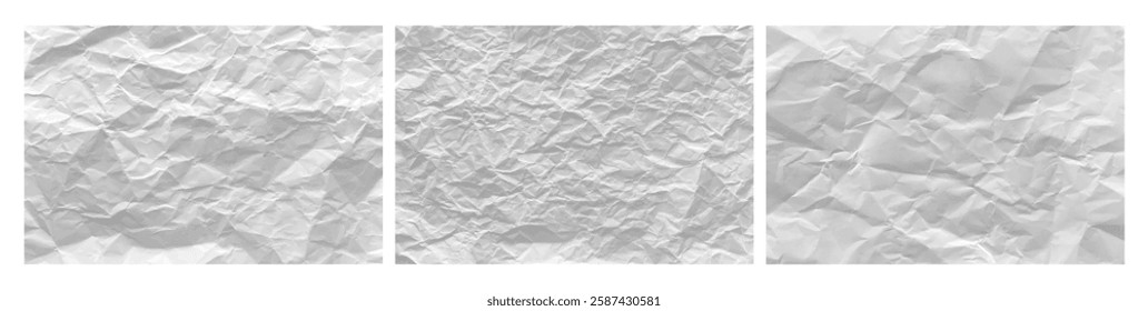 Rough paper with wrinkled texture background. Vector textured backdrop, grunge or retro piece of paper, wrinkles and crease on blank sheet. Notebook or note, empty grungy page collection