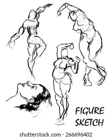 rough pencil figure sketches of man in various poses and angles