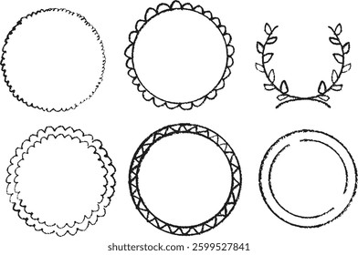 Rough pencil-drawn circular frame illustration. Warm and simple hand-drawn design.