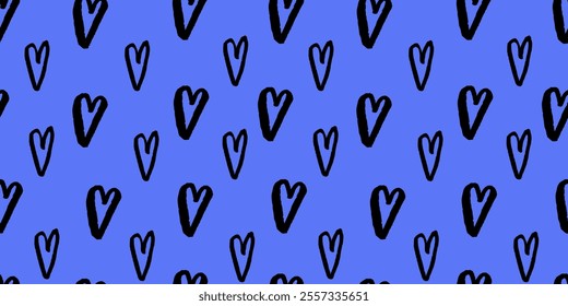 Rough punk hearts seamless pattern vector illustration. Hand drawn grunge love symbol repeated ornament. Design for textile, fabric, romantic wallpaper, background, cover.