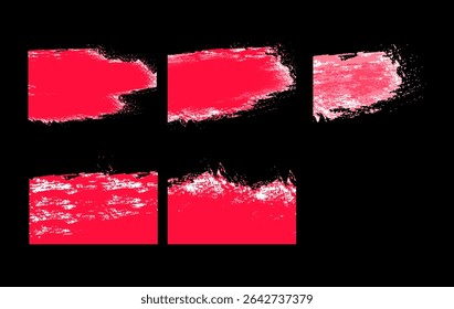 Rough Red Paint Brush Set with Grunge Effect on Black