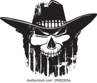 Rough Rider 
Cartoon Outlaw Skull With Western Hat. Vector File.