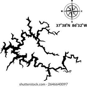 Rough river lake kentucky mapa forma silueta diseño aislado sobre fondo blanco eps