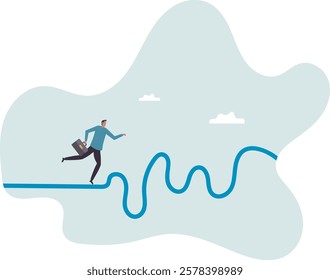 Rough road ahead, obstacle or tough situation to overcome, risk and uncertain, difficulty or problem solving.business concept.flat character.