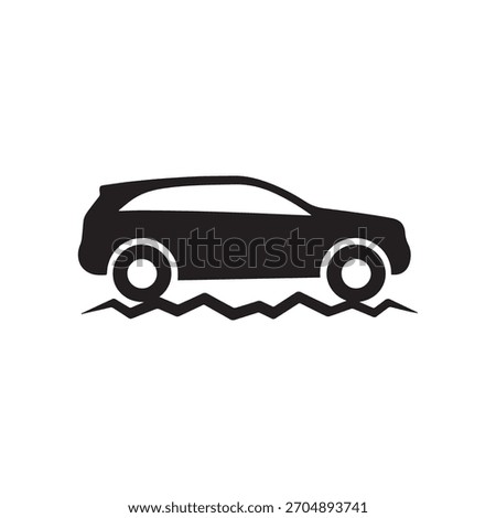 Rough Road Car Icon – Black Silhouette Warning Symbol for Uneven Terrain or Off-Road Conditions