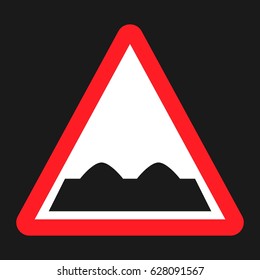 Rough road sign flat icon, Traffic and road sign, vector graphics, a solid pattern on a black background, eps 10
