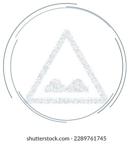 The rough road symbol filled with dark blue dots. Pointillism style. Vector illustration on white background
