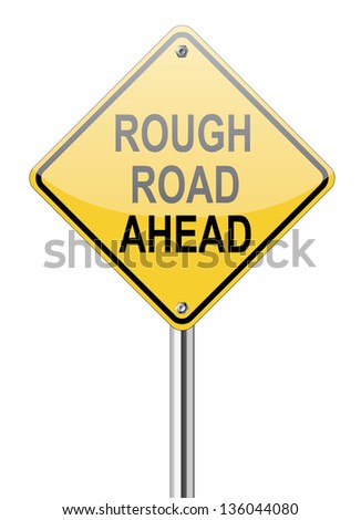 Rough road traffic sign on white