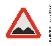 Rough road - traffic sign, triangle shape. Bumpy road. Hump on way. Vector illustration, flat design element. Isolated on white background.