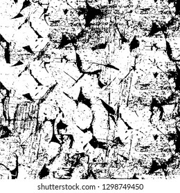 Rough, scratch, splatter grunge pattern design. Dry brush strokes. Overlay texture. Faded black - white dyed paper texture. Sketch design. Use for poster, cover, banner, mock-up, stickers layout.