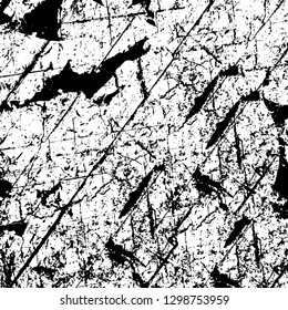 Rough, scratch, splatter grunge pattern design. Dry brush strokes. Overlay texture. Faded black - white dyed paper texture. Sketch design. Use for poster, cover, banner, mock-up, stickers layout.