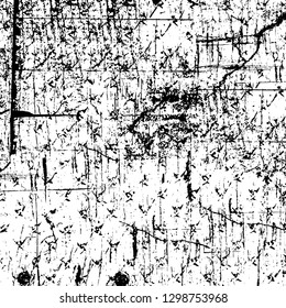 Rough, scratch, splatter grunge pattern design. Dry brush strokes. Overlay texture. Faded black - white dyed paper texture. Sketch design. Use for poster, cover, banner, mock-up, stickers layout.