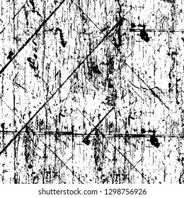 Rough, scratch, splatter grunge pattern design. Dry brush strokes. Overlay texture. Faded black - white dyed paper texture. Sketch design. Use for poster, cover, banner, mock-up, stickers layout.