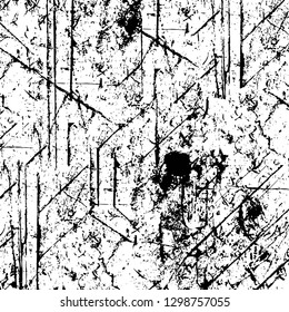 Rough, scratch, splatter grunge pattern design. Dry brush strokes. Overlay texture. Faded black - white dyed paper texture. Sketch design. Use for poster, cover, banner, mock-up, stickers layout.