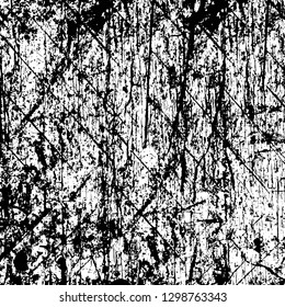 Rough, scratch, splatter grunge pattern design. Dry brush strokes. Overlay texture. Faded black - white dyed paper texture. Sketch design. Use for poster, cover, banner, mock-up, stickers layout.