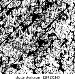 Rough, scratch, splatter grunge pattern design. Dry brush strokes. Overlay texture. Faded black - white dyed paper texture. Sketch design. Use for poster, cover, banner, mock-up, stickers layout.