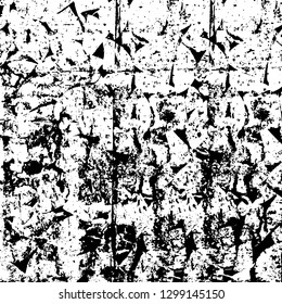 Rough, scratch, splatter grunge pattern design. Dry brush strokes. Overlay texture. Faded black - white dyed paper texture. Sketch design. Use for poster, cover, banner, mock-up, stickers layout.