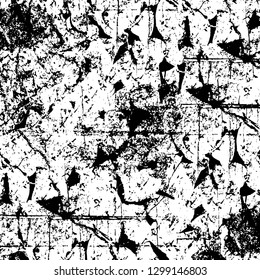 Rough, scratch, splatter grunge pattern design. Dry brush strokes. Overlay texture. Faded black - white dyed paper texture. Sketch design. Use for poster, cover, banner, mock-up, stickers layout.