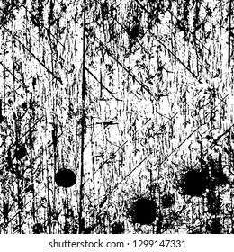 Rough, scratch, splatter grunge pattern design. Dry brush strokes. Overlay texture. Faded black - white dyed paper texture. Sketch design. Use for poster, cover, banner, mock-up, stickers layout.