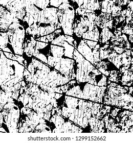 Rough, scratch, splatter grunge pattern design. Dry brush strokes. Overlay texture. Faded black - white dyed paper texture. Sketch design. Use for poster, cover, banner, mock-up, stickers layout.
